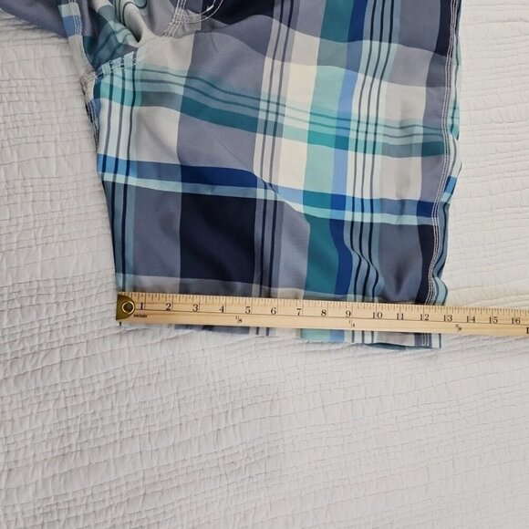 American Eagle Outfitters Board Swim Shorts Men's XL Navy Blue Plaid Drawstring - Picture 8 of 12